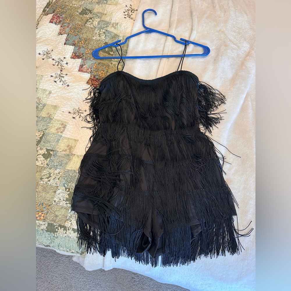 Elegant Black Fringe Mini Dress
